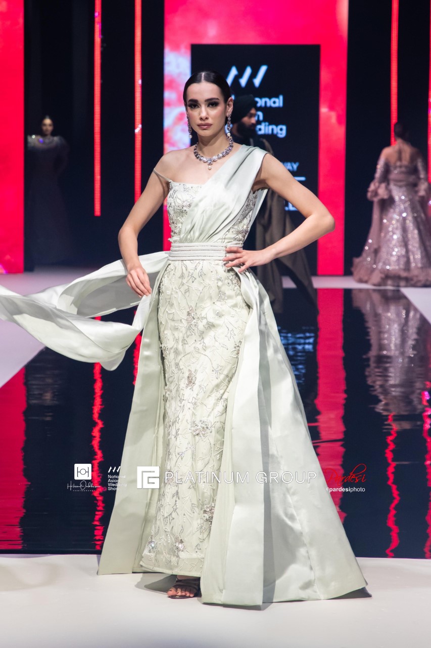 Arinder Bhullar Mint Dress with Detachable Skirt with Drape – Arinder ...